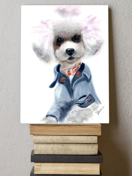 Cute Dog in Clothes watercolor Painting