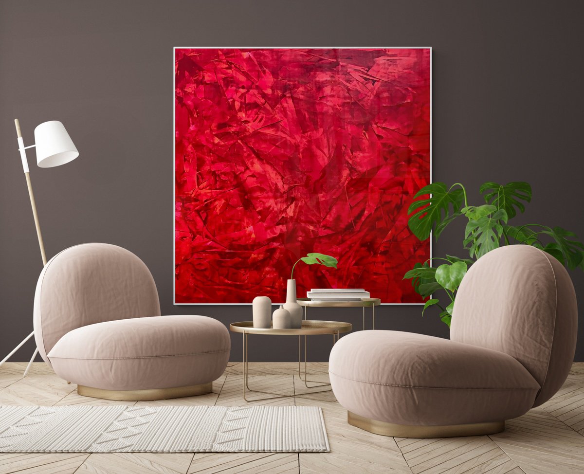 Abstract Acrylic Painting By Anita Kaufmann, 55 X 55, Red Abstract 4524 Terra M, Original Artwork