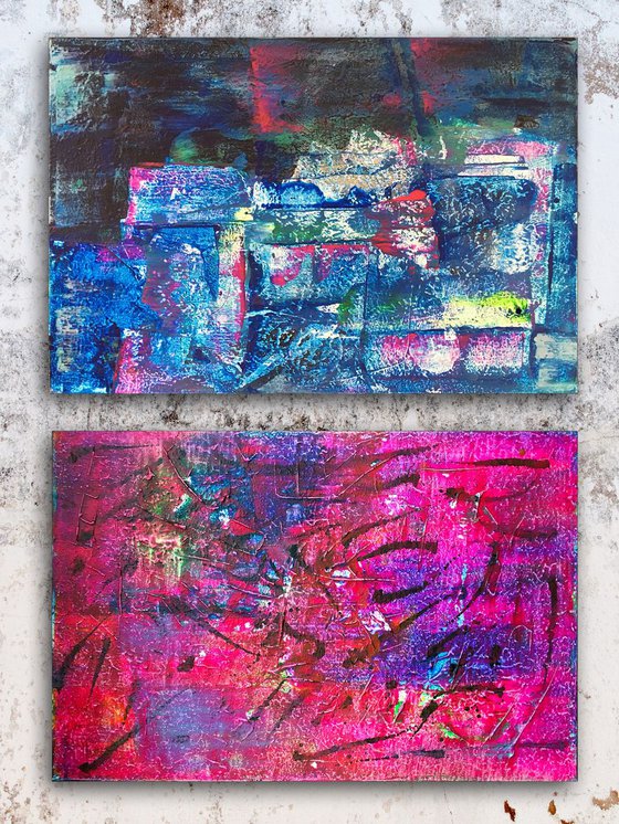 "Pretty And Pink" - Save As A Series - Original Large PMS Abstract Diptych Acrylic Paintings On Canvas - 36" x 48"