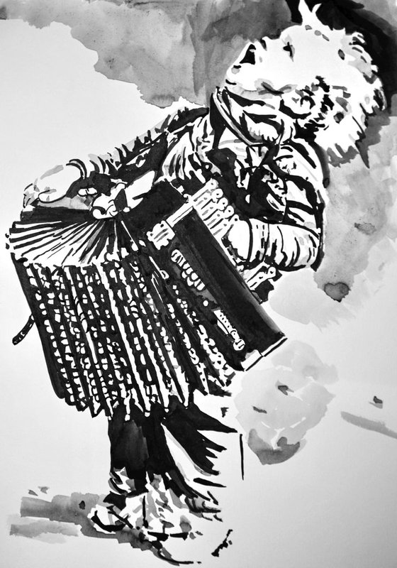 Boy with accordion / 42 X 29.7 cm