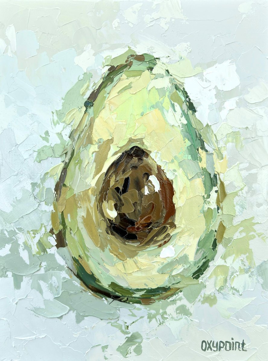 Impressionistic Still Life Oil Painting By Oxypoint, 7 X 9", "The Avocado", Original Artwork
