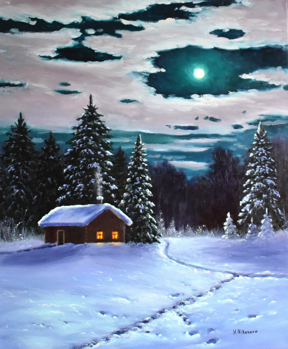 Impressionistic Landscape Oil Painting By Yulia Nikonova, 20 X 24", Cold January, Original Artwork