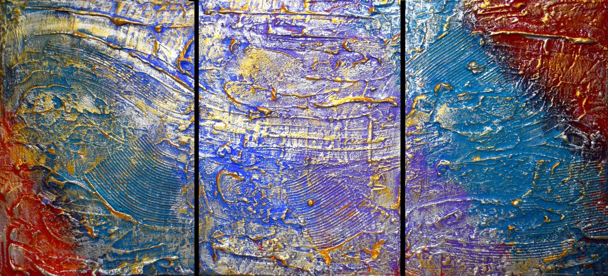 Expressive Abstract Painting By Stuart Wright, 35 X 16", Colorful Painting Cosmic, Original Artwork