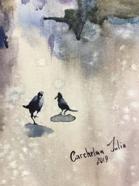 Watercolor "The beauty of crows”