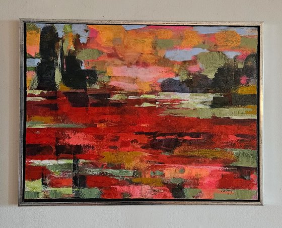 Poppies in Passing. Large abstract landcape