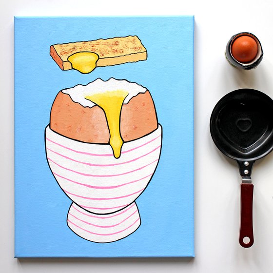 Boiled Egg and Toast Pop Art Painting on Canvas