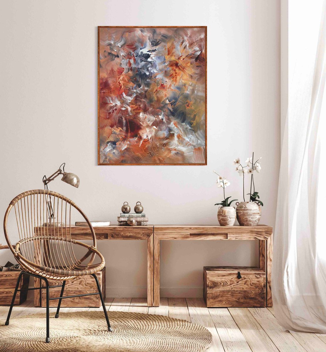 Abstract Acrylic Painting By Paresh Nrshinga Frsa, 36 X 28", Autumn Breeze Ii, Original Artwork