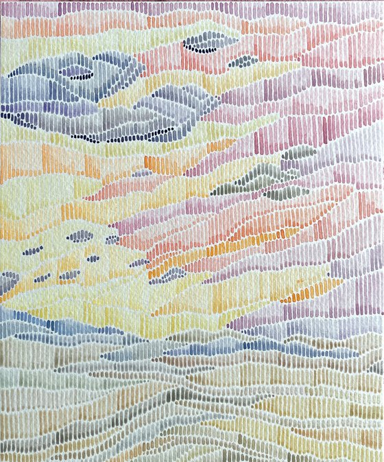 Original style watercolor abstract landscape in delicate colors