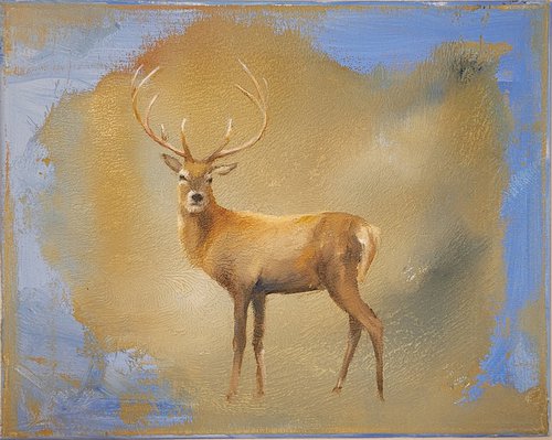Bright blue with stag by Lisa Braun