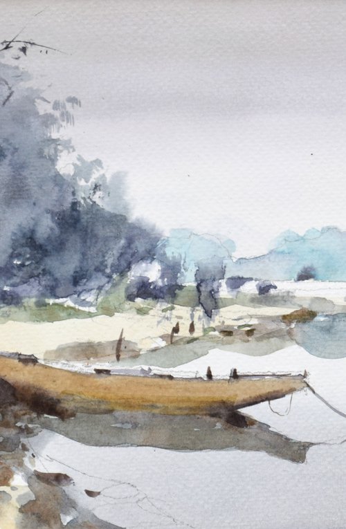 Boat on the river by Goran Žigolić Watercolors