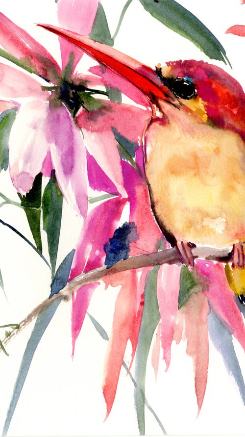 Oriental Kingfisher Watercolor Artwork by Suren Nersisyan