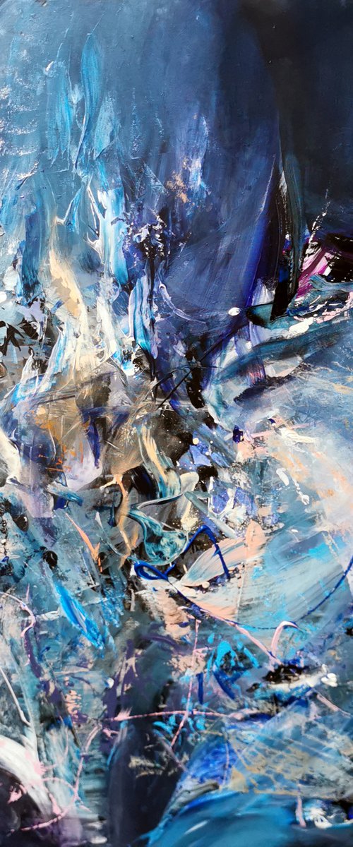 Large scale 120x120cm stunning enigmatic beautiful colors fantastic painting flying by O KLOSKA by Kloska Ovidiu