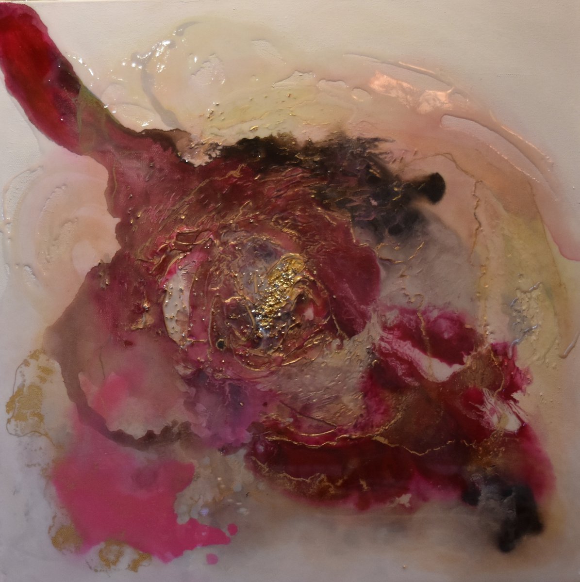 Abstract Painting By Tamara Bettencourt, 24 X 24", Watermelon Sugar, Original Artwork