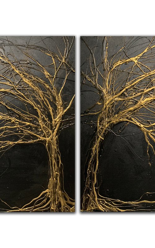 Back Gold Tree Diptych by Carol Wood