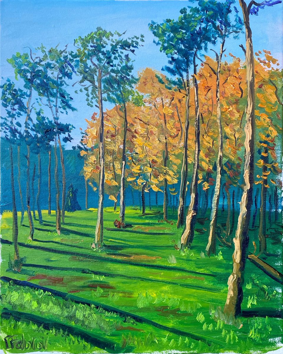 Impressionistic Landscape Oil Painting By Dmitry Fedorov, 16 X 20, Autumn Forest. Plein Air, Original Artwork
