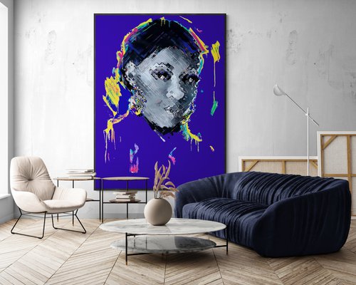 Huge XXXL bright portrait - "Black queen" - Pop Art - Portrait - Contemporary art - Girl - Modern portrait - Purple by Yaroslav Yasenev