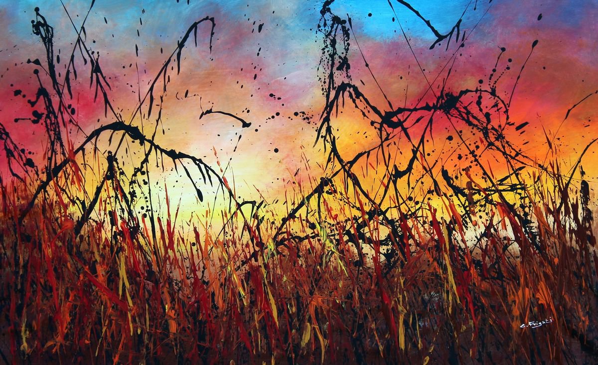 Sunset #4 - Large 124 cm x 77 cm -Original abstract landscape painting by Cecilia Frigati