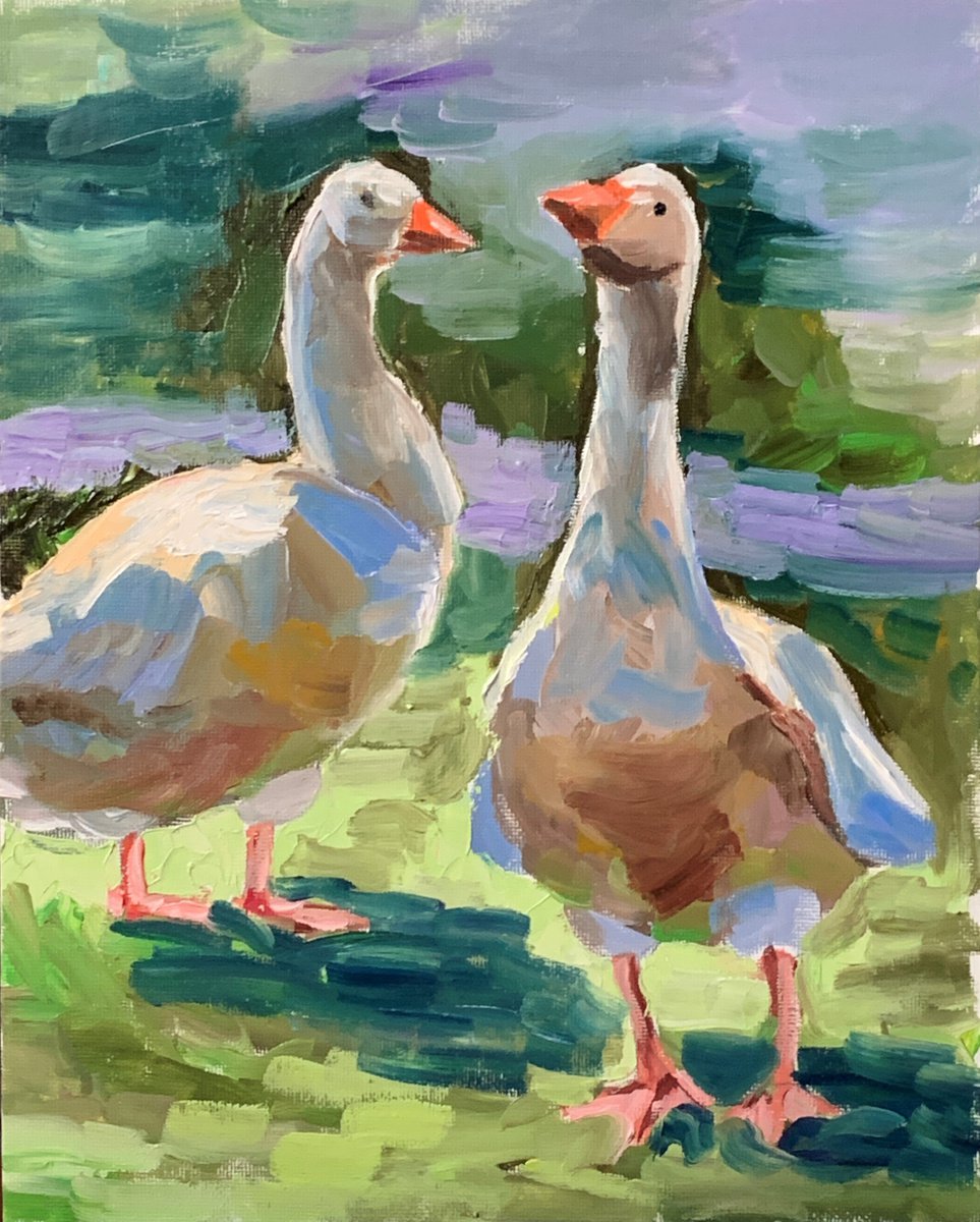 Geese. Original impasto, Palette knife oil painting. by Vita Schagen