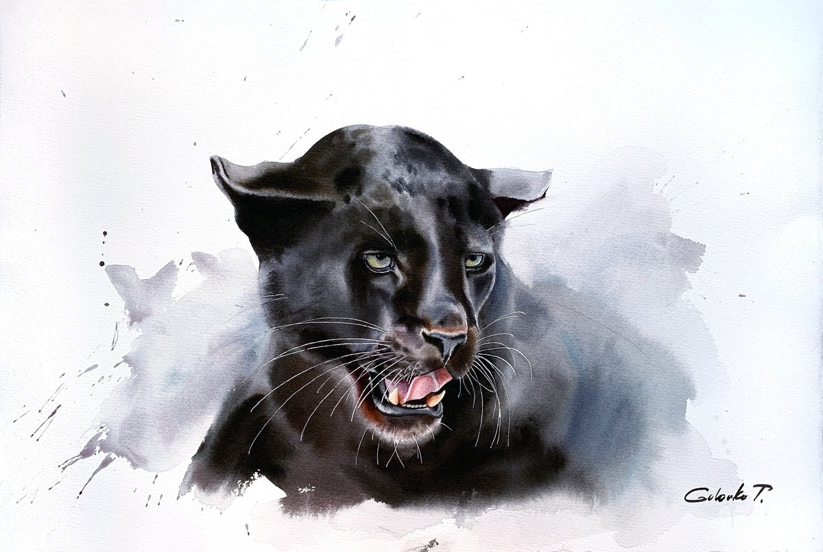 Black leopard portrait by Tatiana Golovko