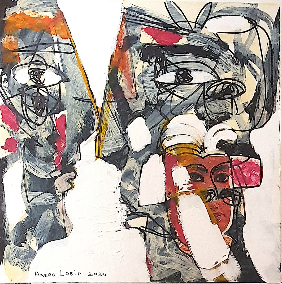 Urban And Pop Portrait Acrylic Painting By Aaaron Labin (Grigoryan), 20 X 20, Conversation, Original Artwork