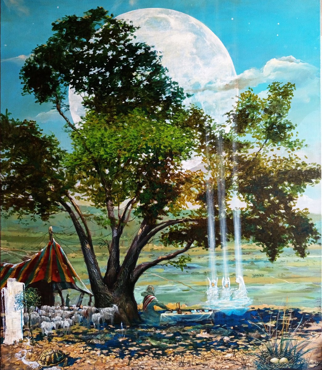 Surrealistic Landscape Oil Painting By Serhiy Roy, 31 X 39", Abraham