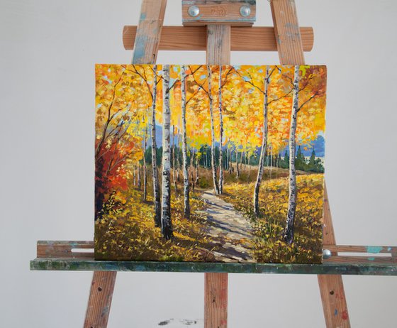 Autumn forest. Oil painting. Original Art. 14 x 12in.