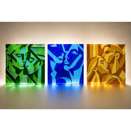 Amber Lovers, Fused Glass Portrait