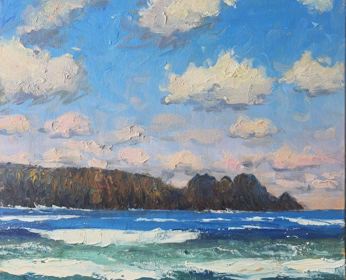 Impressionistic Landscape Oil Painting By Roberto Ponte, 12 X 10", Porthcurno, Cornwall, Original Artwork