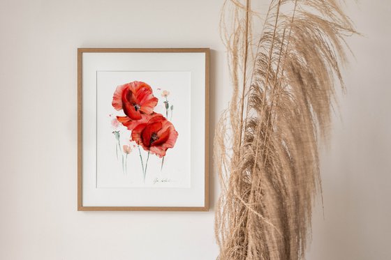 Watercolor abstract poppies