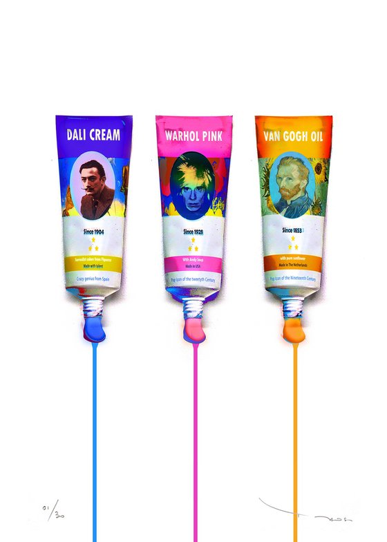 Three Tehos paint tubes ( Dali Warhol Van gogh )