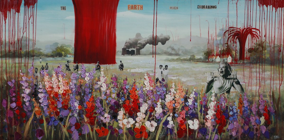 Landscape Painting By Stephen Beer, 55 X 28", The Earth Dies Screaming, Original Artwork