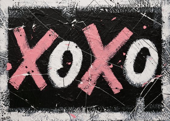 X's and O's 140cm x 100cm Black White Pink Textured Urban Pop Art