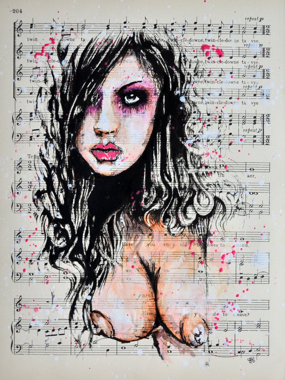 Just Girl - Collage Art on Vintage Sheet Music Page