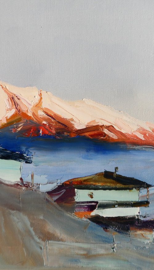 Winter Mountains Switzerland Evening Painting Art Fine Art Landscape painting by Yehor Dulin