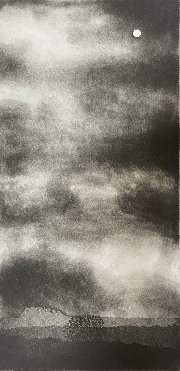 Impressionistic Landscape Etchings & Engravings By Lizzie Butler, 7 X 17", Sussex Moon, Original Artwork