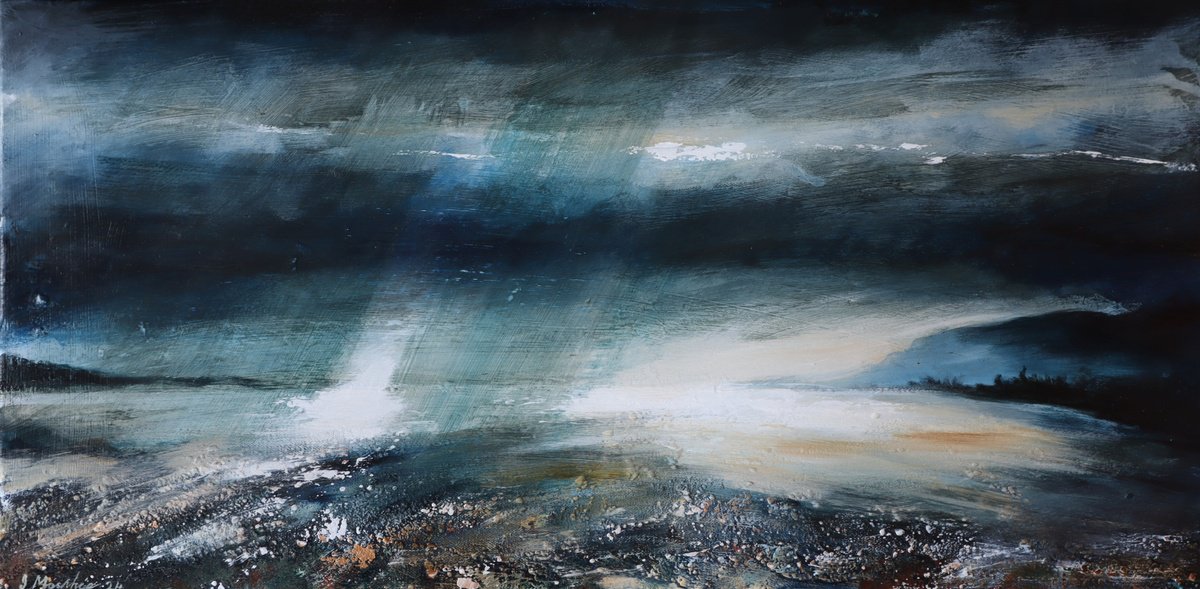 Impressionistic Landscape Acrylic Painting By Ian Macphie, 28 X 14, Winter Squall North Skye, Original Artwork