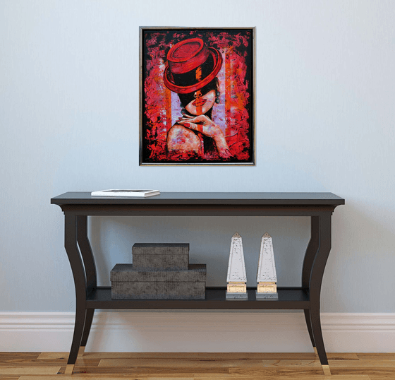 In The Shade - Original Modern Painting Art on Canvas with Floating Frame Ready To Hang