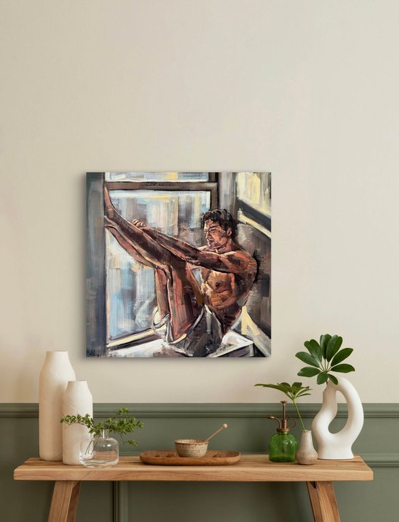 Naked man at window