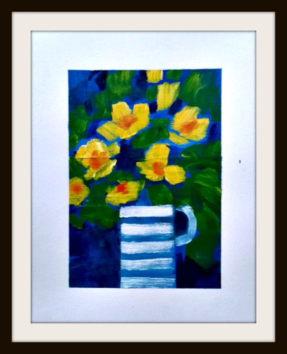 Daffodils in a Cornishware Jug