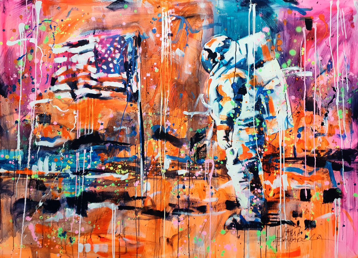 Impressionistic Portrait Acrylic Painting By Marta Zawadzka, 71 X 51", Lunar Dream, Original Artwork