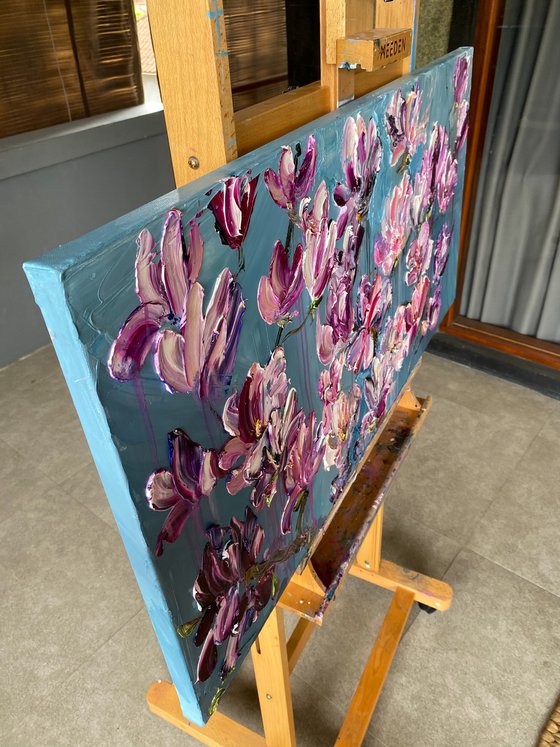Magnolia Blossoms on Blue