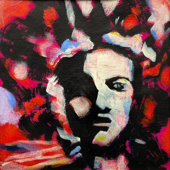 LAILA- small 20 x 20 cm acrylic painting, woman portrait, abstract portrait, christmas gift