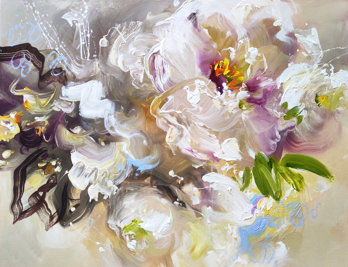 Organic Abstract Acrylic Painting By Anna Cher, 39 X 30, Time Is On My Side, Original Artwork