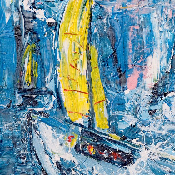 Painting: I AM SAILING - 50 x 70 cm - 19.7" x 27.56" - Sailboat by Oswin Gesselli
