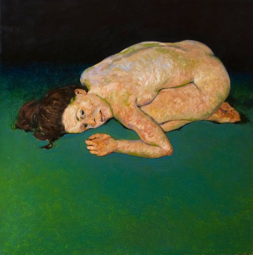 portrait of a nude woman in green by Olivier Payeur