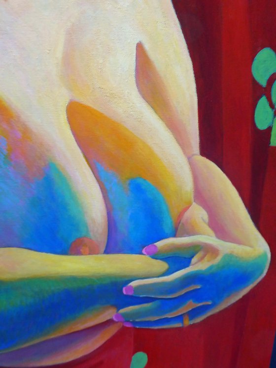 SEMI-NUDE AGAINST RED CLOTH