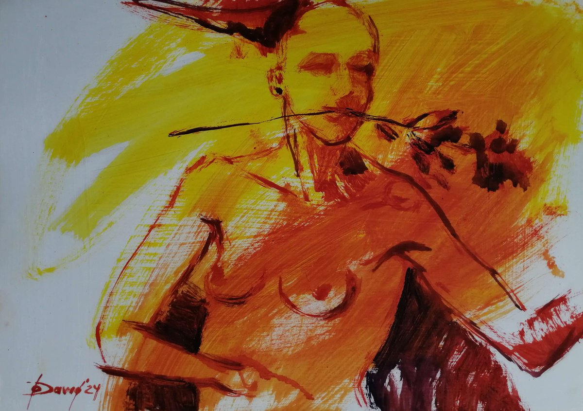 Nude yellow study women oil on paper by Olga David