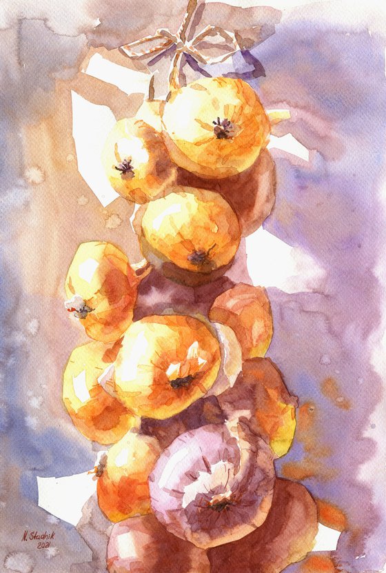 Ukrainian watercolour. Sunny onion
