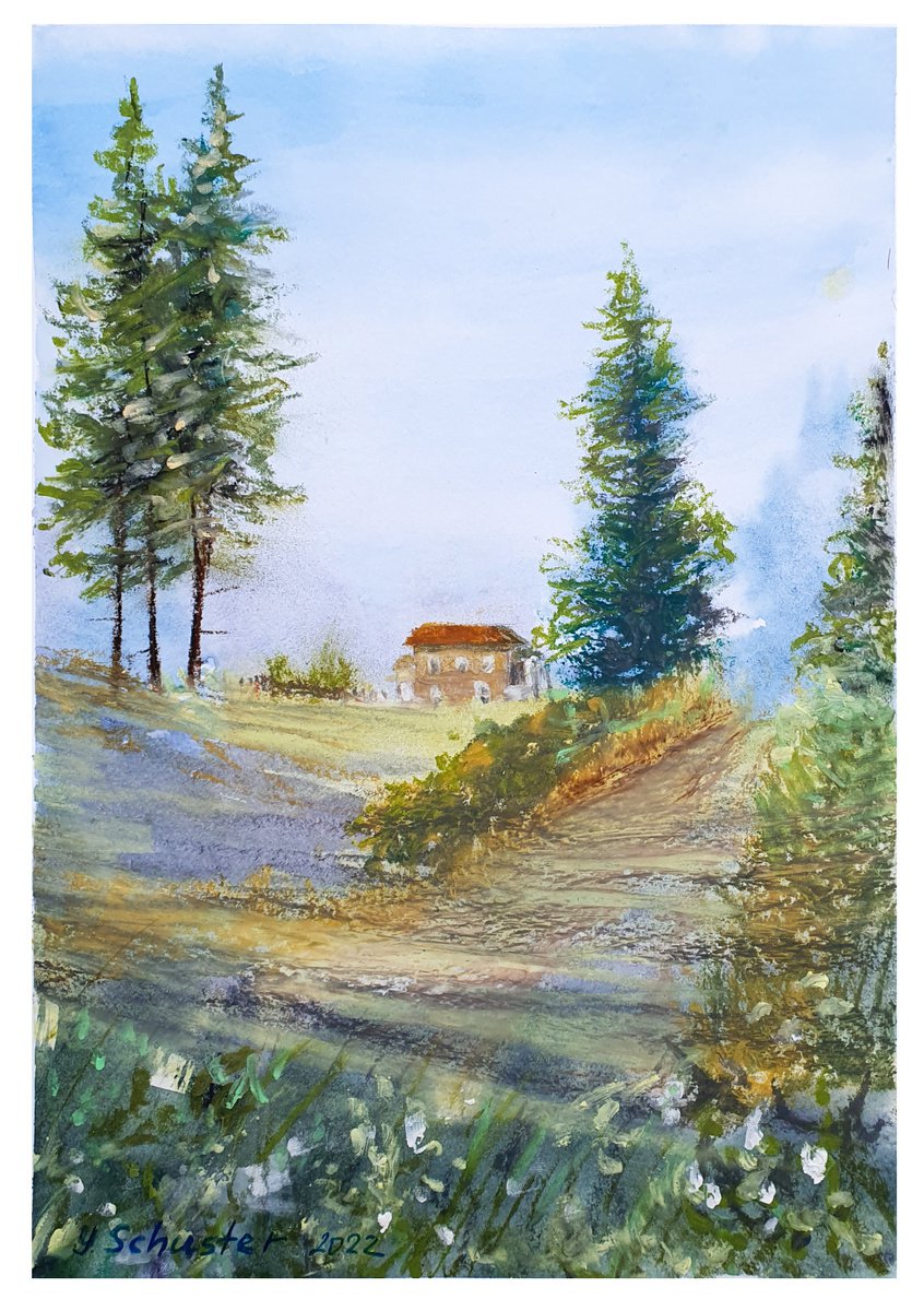 Impressionistic Landscape Painting By Yulia Schuster, 8 X 12", Peaceful, Original Artwork