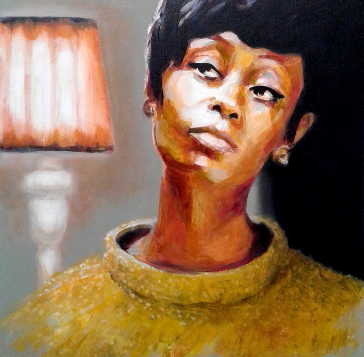 Expressive Portrait Oil Painting By Sal Jones, 25 X 25", She Said No, Original Artwork